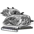 Chrome Housing Headlight + Clear Corner + Smoked LED Fog Light Kit for Honda Civic EK/EJ (1999–2000)