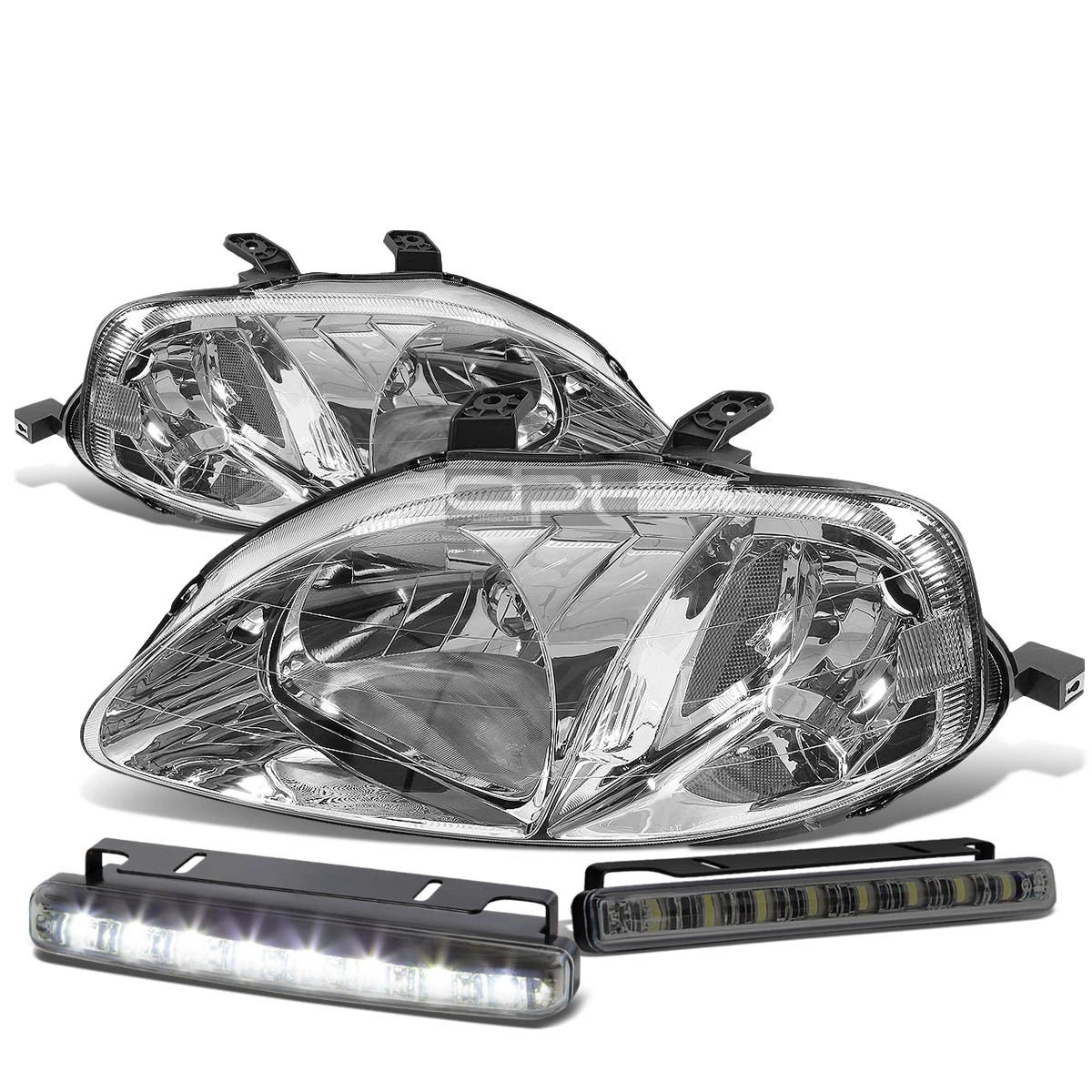 Chrome Housing Headlight + Clear Corner + Smoked LED Fog Light Kit for Honda Civic EK/EJ (1999–2000)