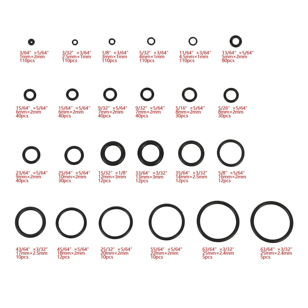 Set of 1020 O-Rings for Universal Applications (Various Sizes)