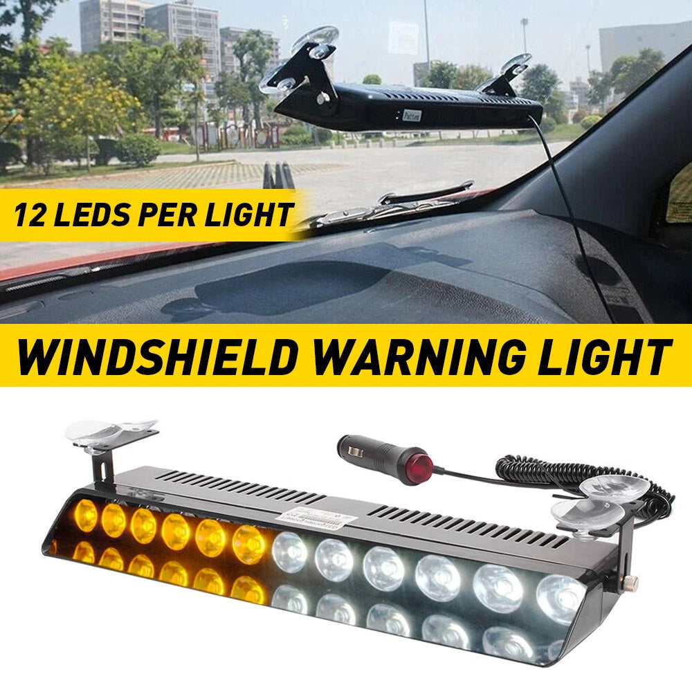 LED Amber/White Windshield Dash Strobe Light Bar for Car Truck