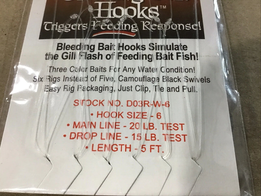 Set of 6 Daiichi Bleeding Sabiki Rig Red Head/White Size 6 D03R-W6