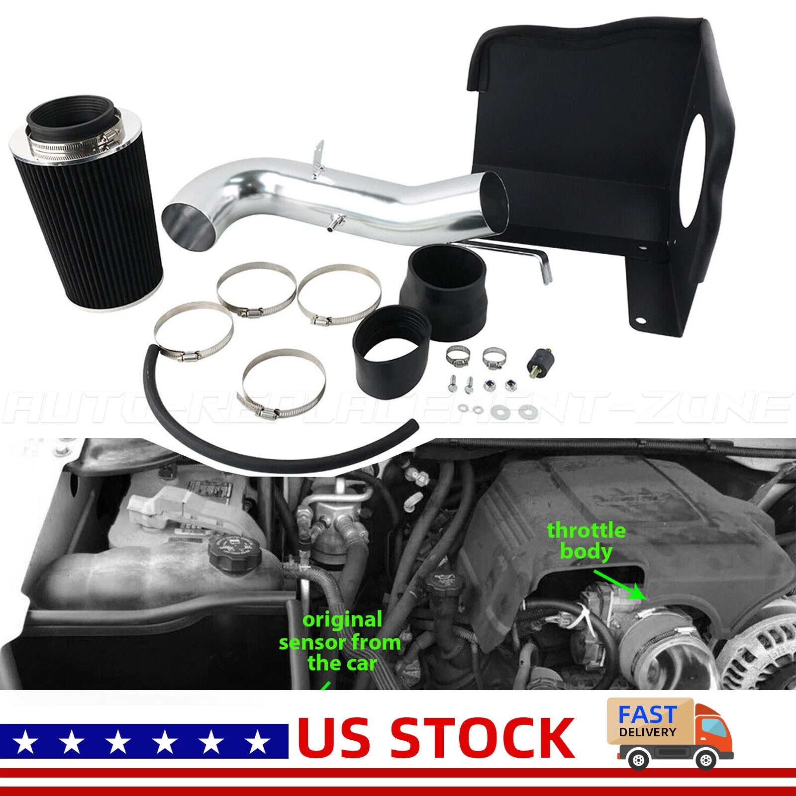 Cold Air Intake System + Filter for GMC Tahoe Yukon (2007–2008) 4.8L 5.3L V8