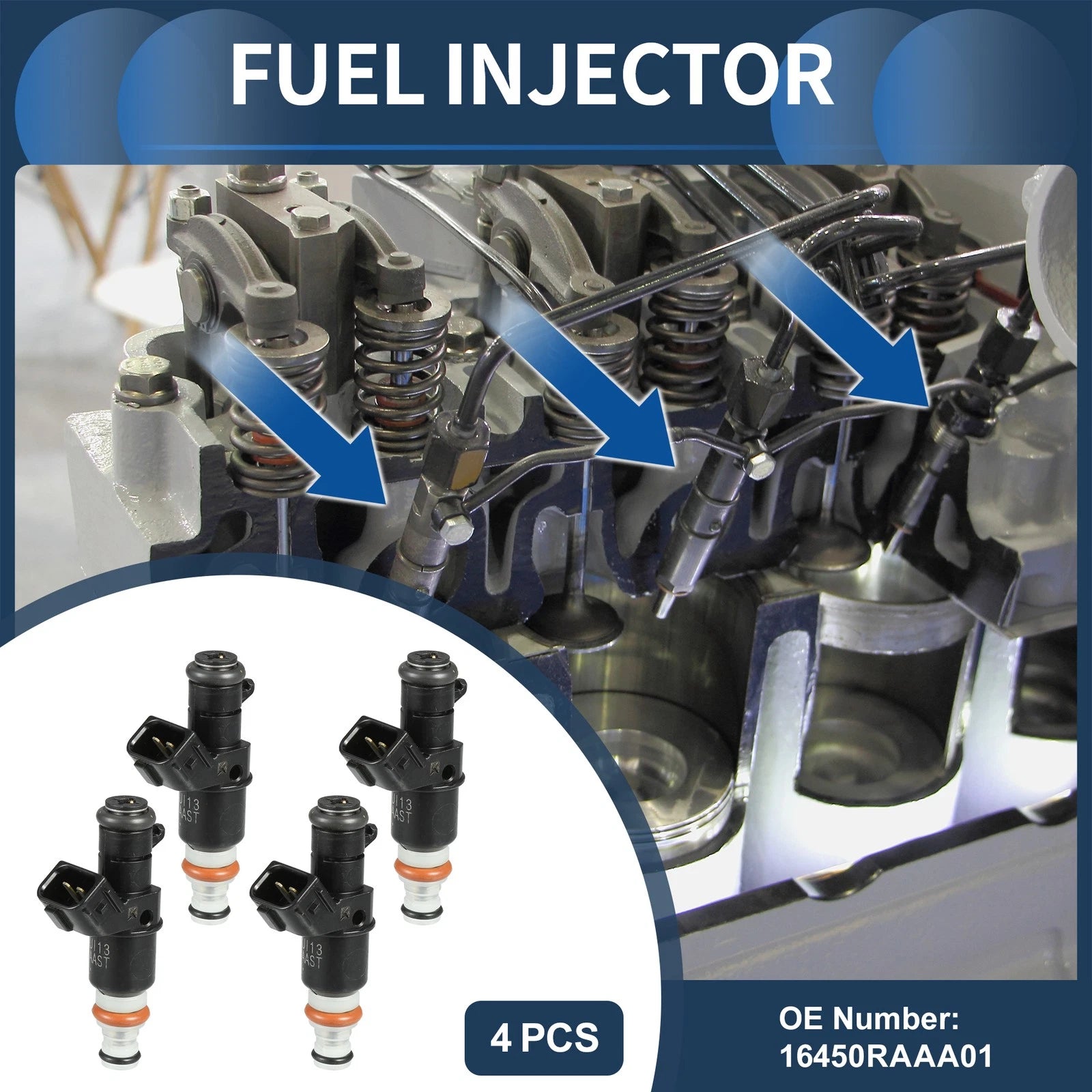 Set of 4 Fuel Injectors for Honda Accord (2003–2007) 2.4L 3.0L No.16450-RAA-A01