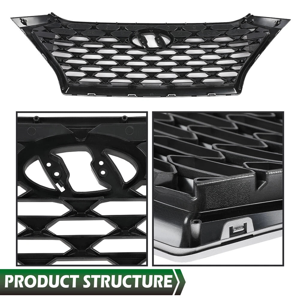 Front Bumper Upper Grille for Hyundai Tucson (2019–2021) with Silver Trim