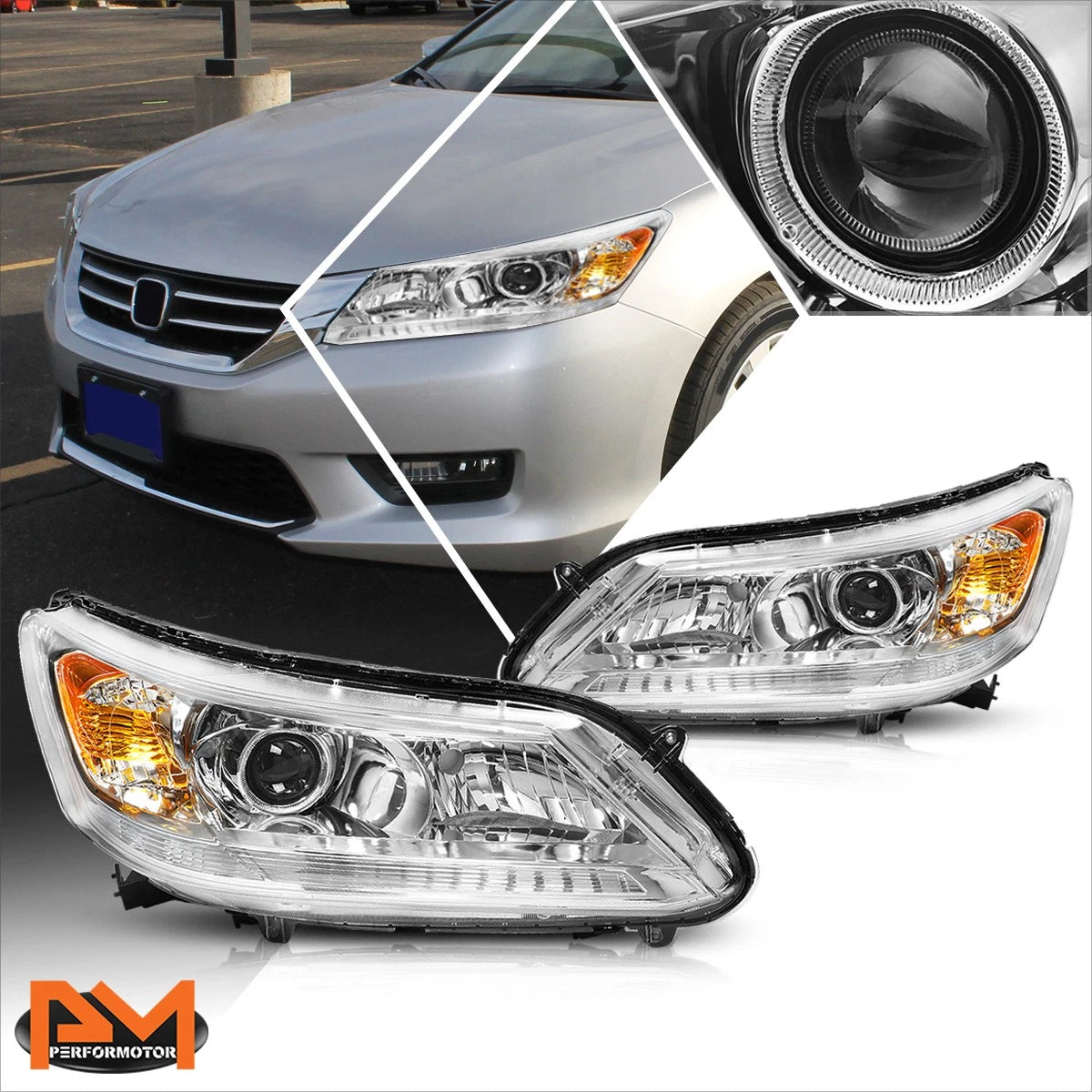 Projector Headlights for Honda Accord (2013–2015) - Chrome Housing, Amber Corner