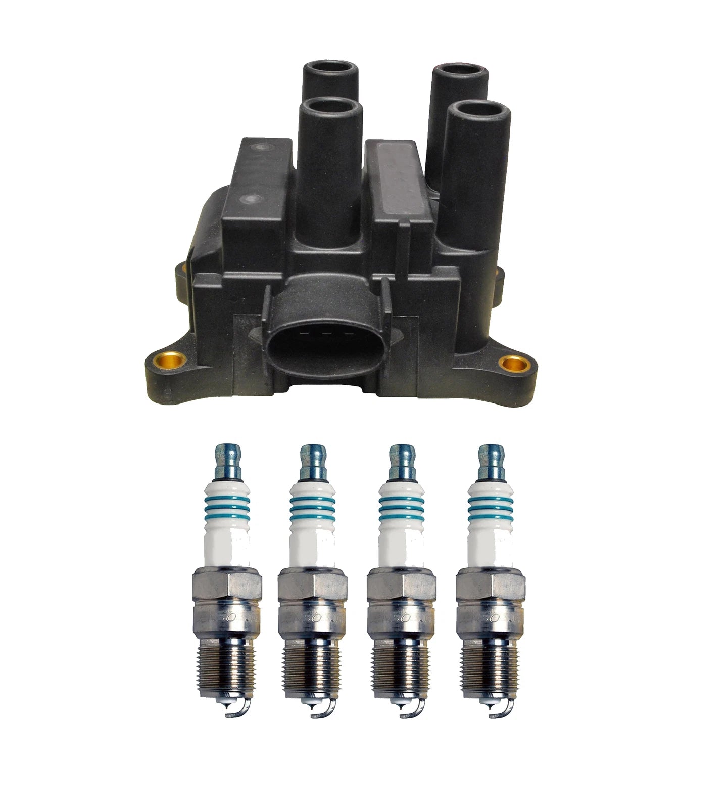 Denso Ignition Coil & 4 Iridium Spark Plugs Kit for Ford 2.0L L4 (0.044)