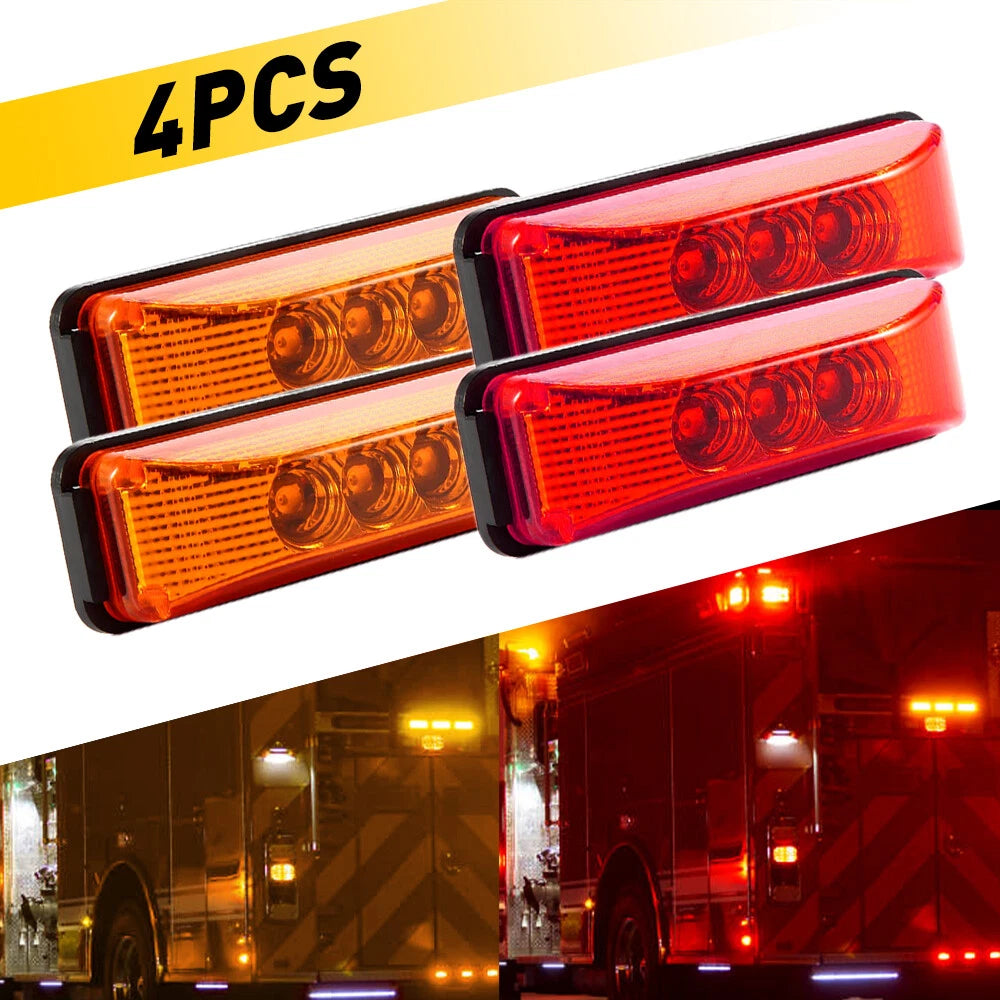Set of 4 LED Marker Lights for Truck Trailer (4 Inch) Amber Red