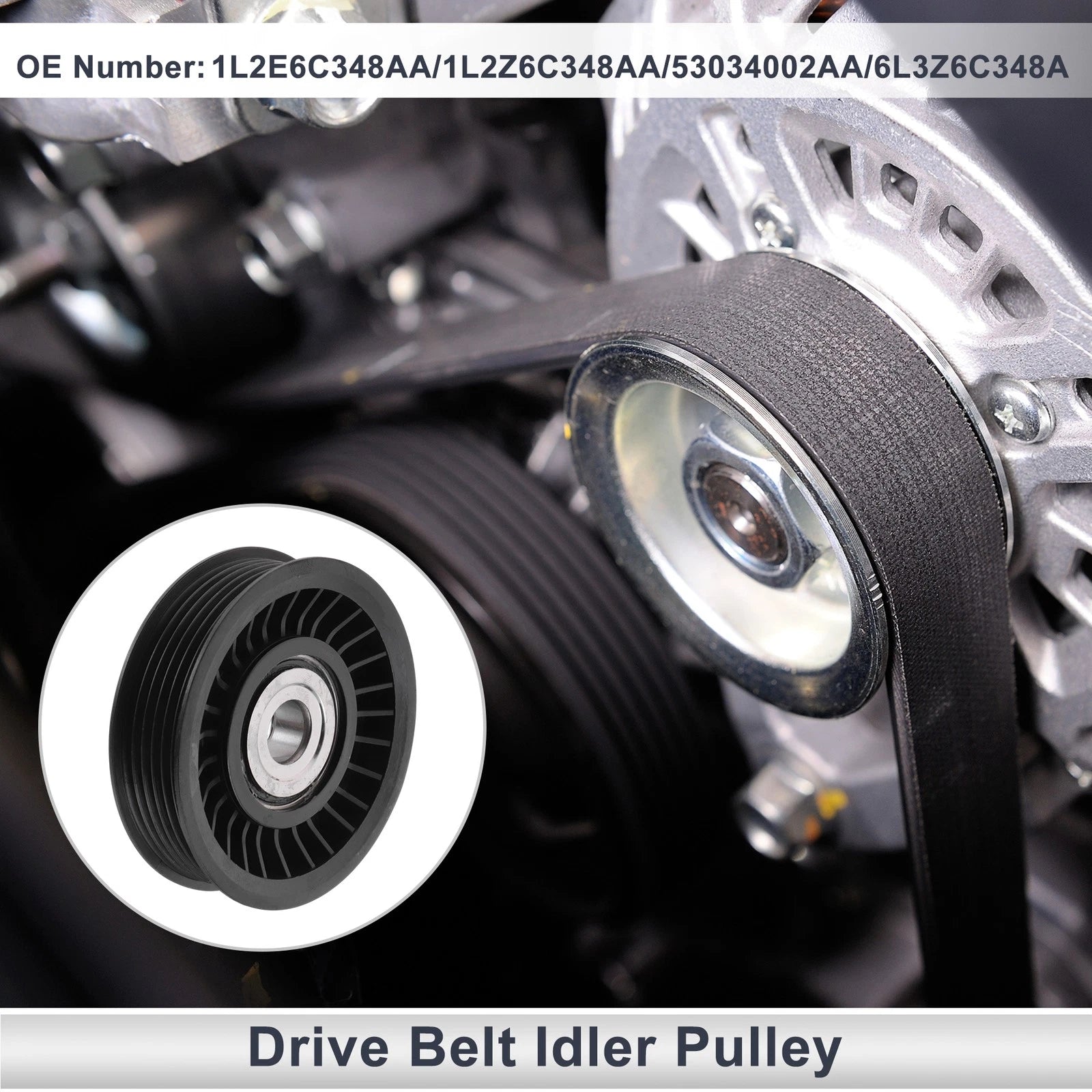 Drive Belt Idler Pulley for Ford Excursion (2002–2005) No. 1L2E6C348AA Plastic Black