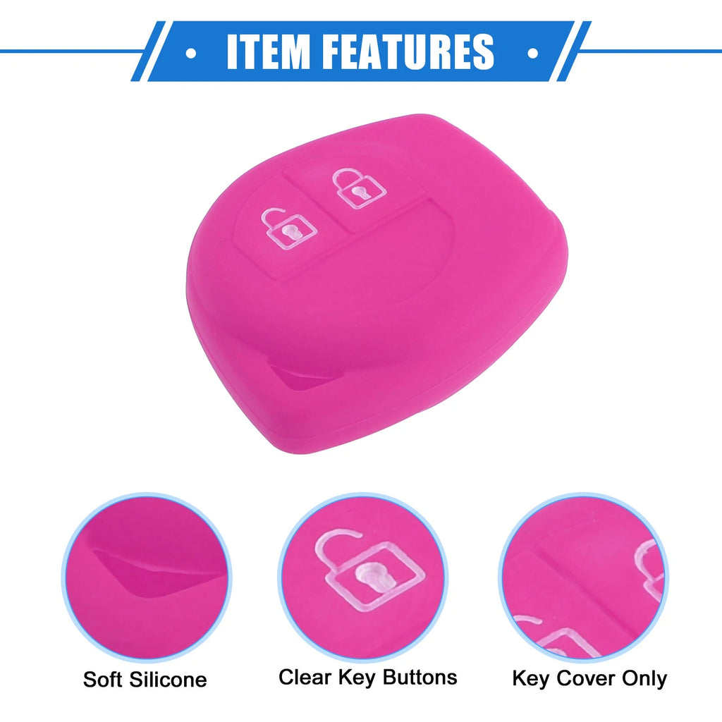 2X Key Fob Case Protector for Suzuki (2 Button) - Silicone Rose Red