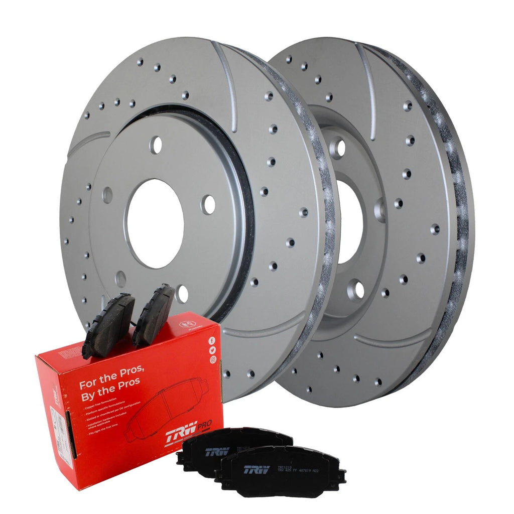 Front Brake Kit 302mm Drilled Rotors & TRW Metallic Pads for Chrysler Dodge Ram