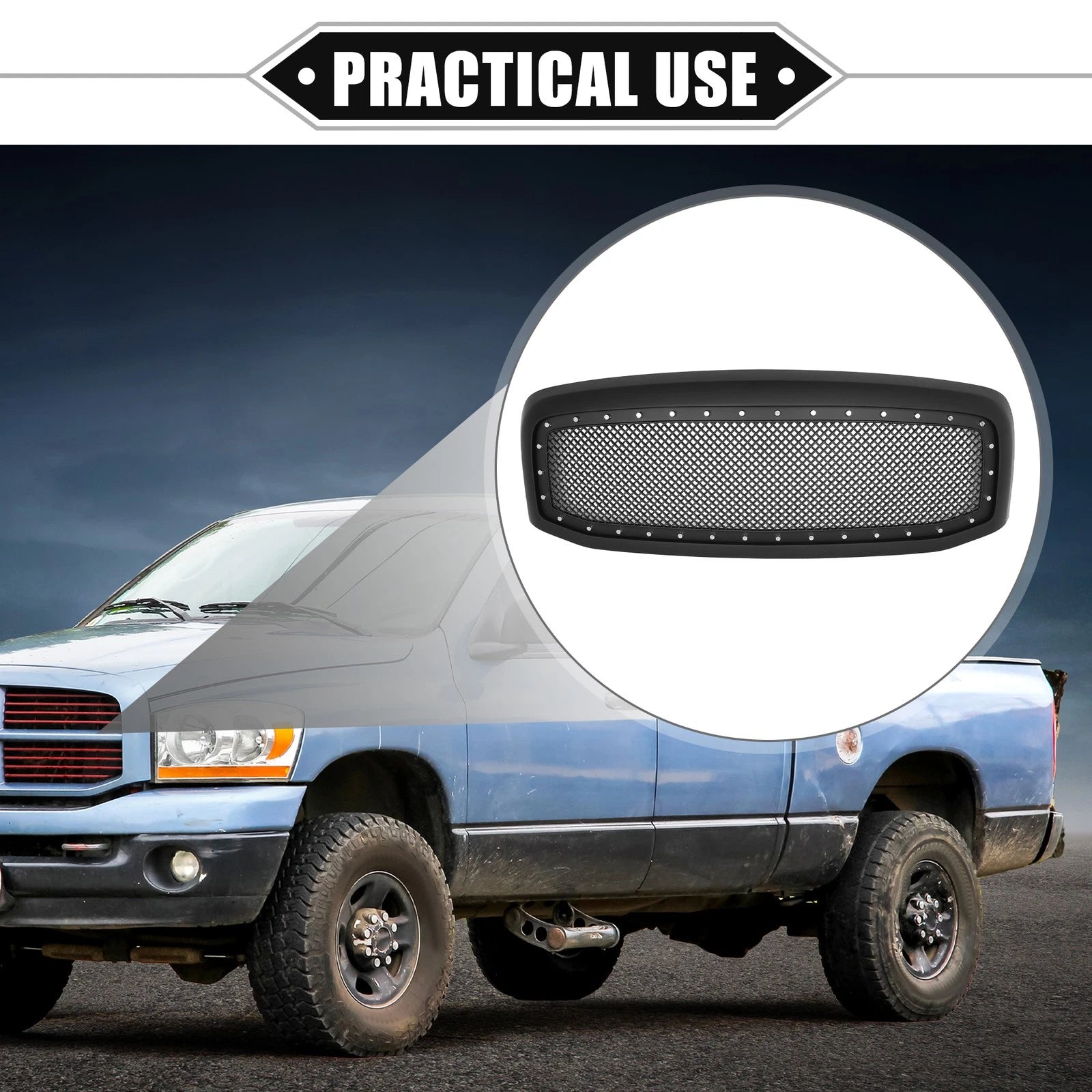 Front Grille Assembly with Rivet for Dodge Ram 3500 (2006–2009) Matte Black