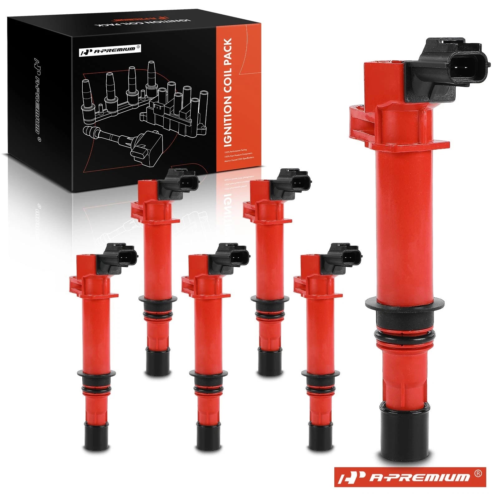 6X Red Ignition Coil Pack for Jeep Grand Cherokee (2005–2008) Dodge Ram 1500 (2005–2008)