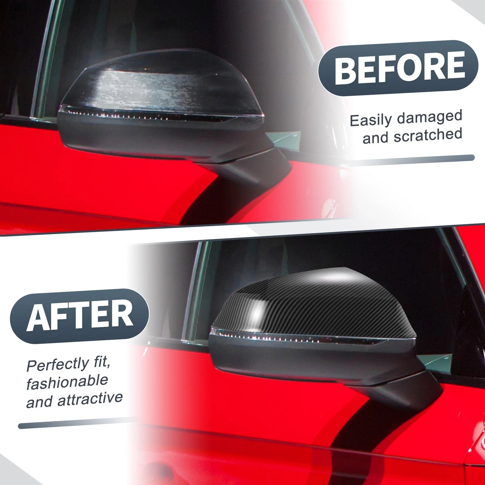 Pair Rearview Mirror Cover Cap Black Carbon Fiber for Audi Q5 Q5L SQ5 Q7 SQ7 (2018–2023)