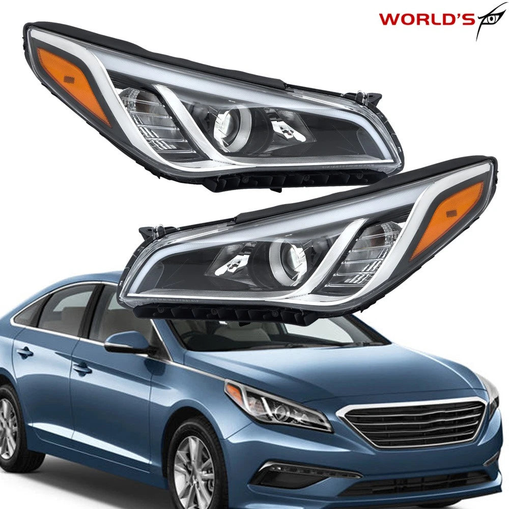 Set of 2 Chrome Halogen Headlights for Hyundai Sonata (2015–2017)