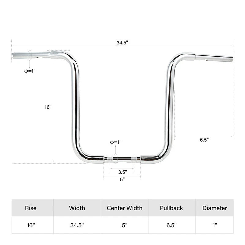 Ape Hanger Handlebar 1 1/4" for Harley Touring Sportster (12''/14''/16''/18'')