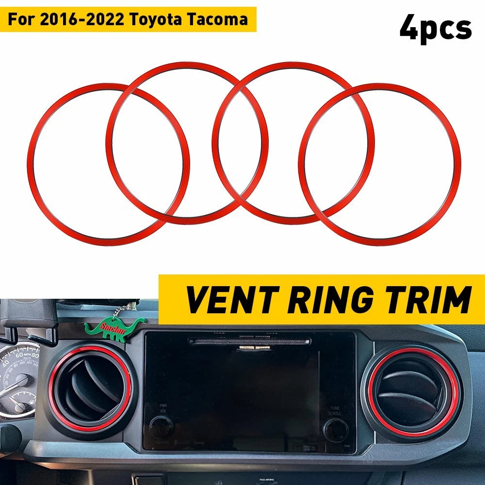Set of 4 Red Outer AC Vent Surrounding Rings for Toyota Tacoma (2016–2023)