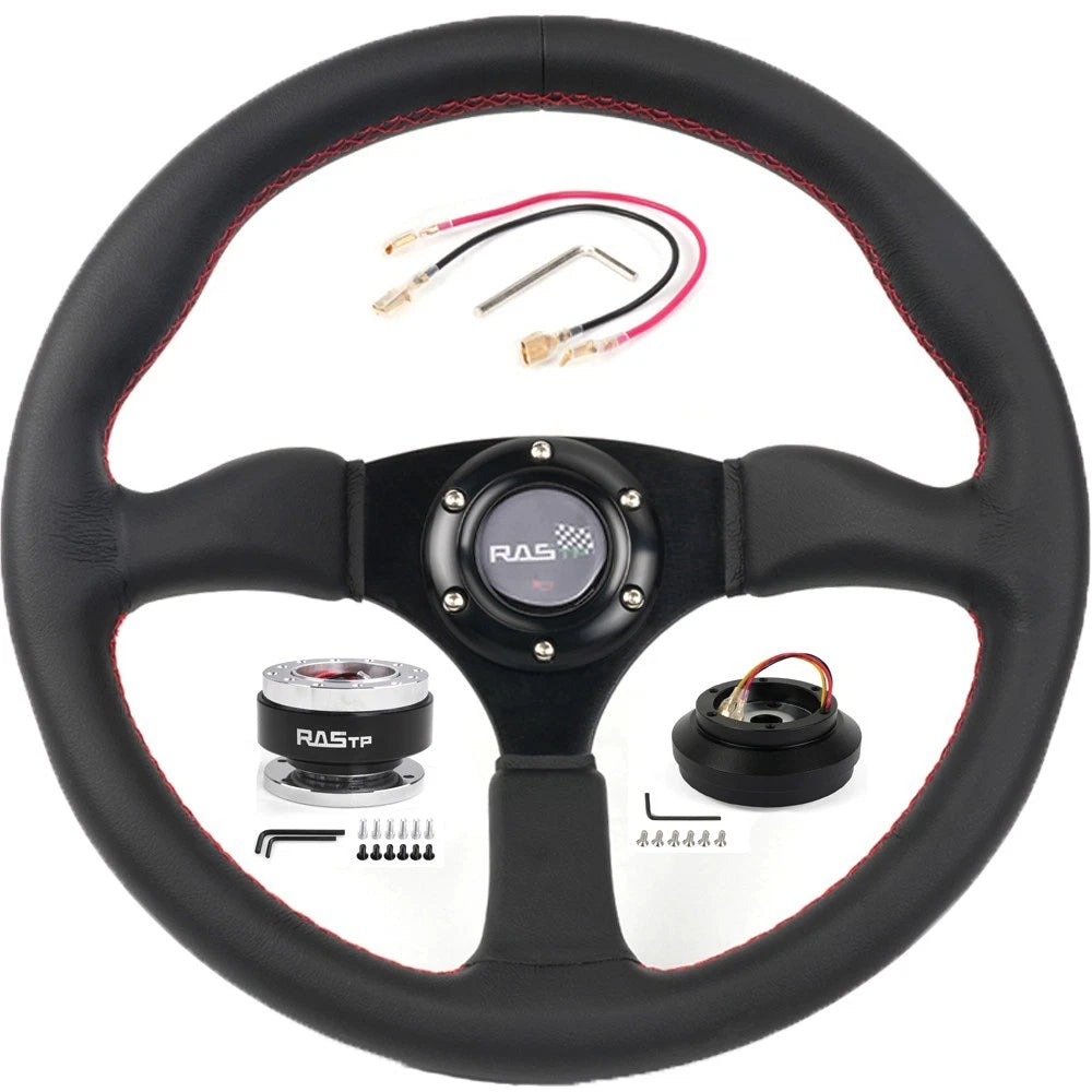 Genuine Leather Steering Wheel with Quick Release & Hub Adapter for Ford Mustang (1984–2004)