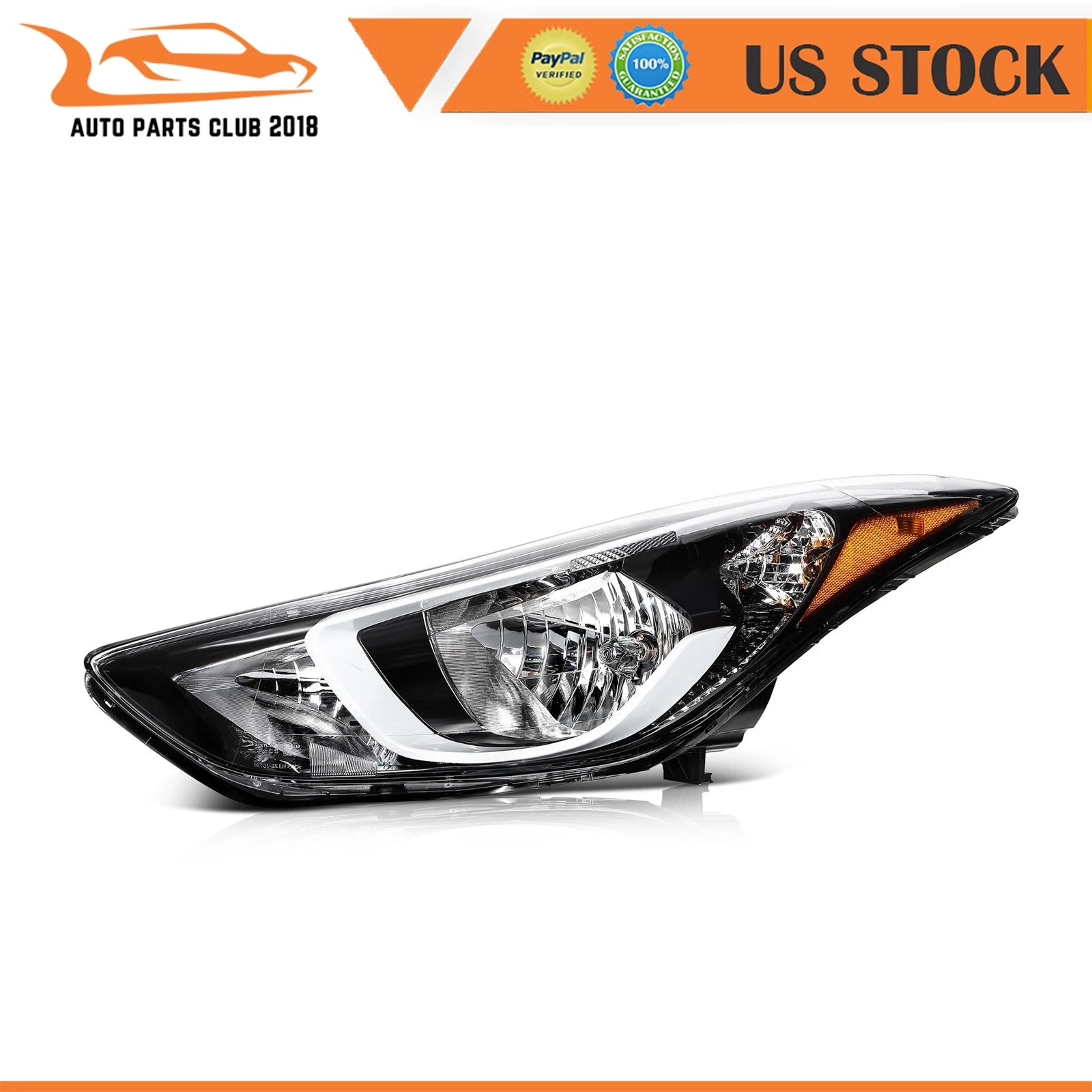 Headlight Assembly Left Driver for Hyundai Elantra (2014–2016) Black Housing