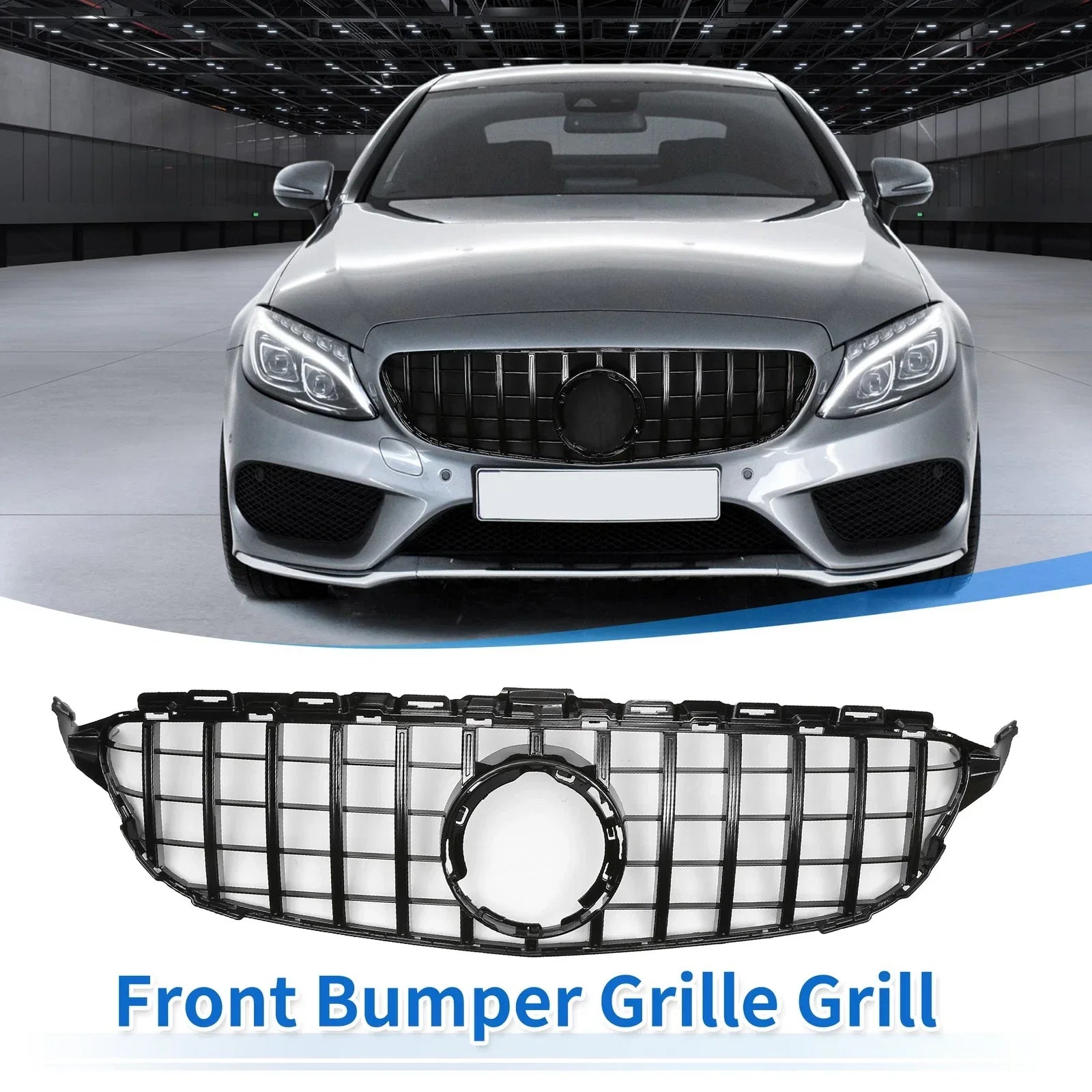 Front Upper Bumper Grille for Mercedes-Benz C250 2013-2016 Black Grills
