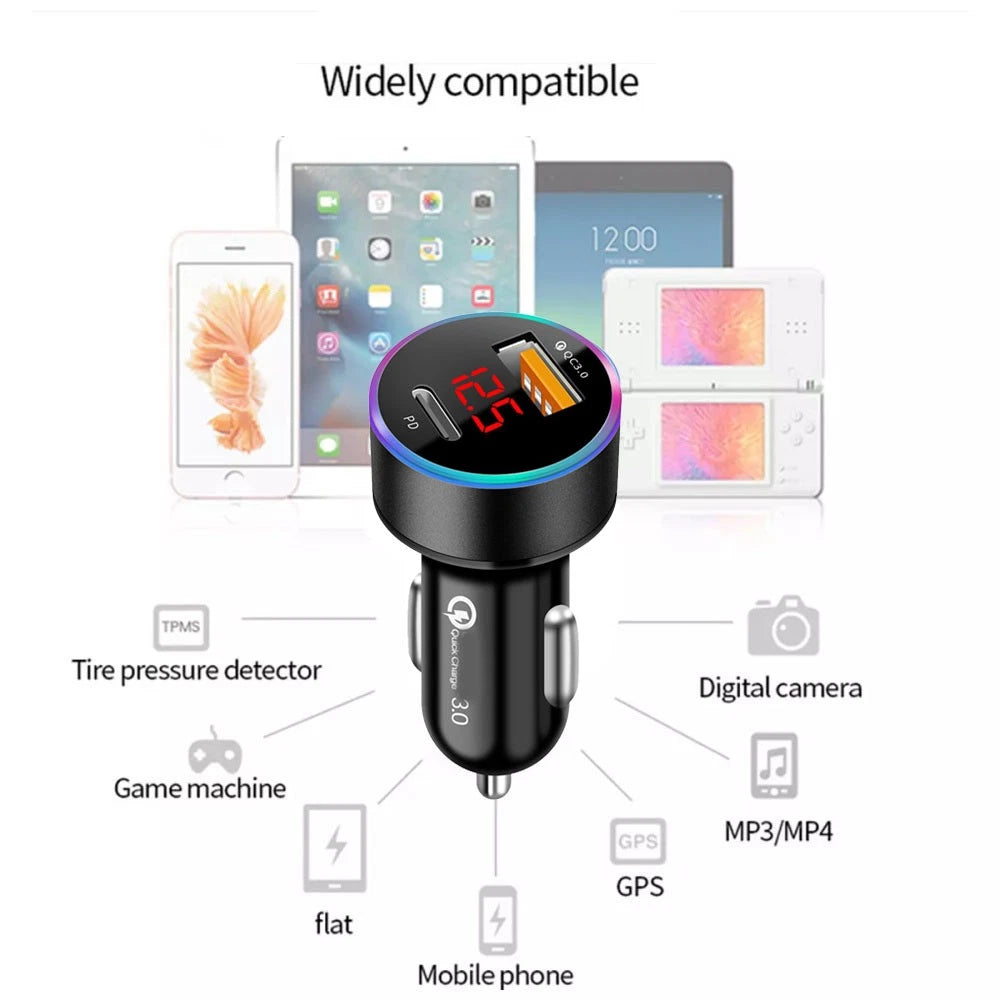 2X QC3.0 USB Type C Car Charger for SUVs Trucks (Cigarette Lighter Socket)