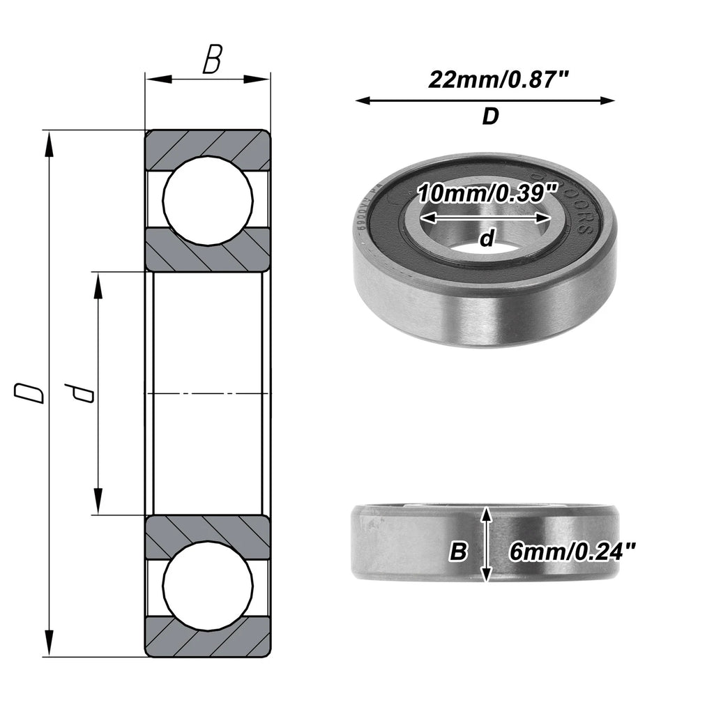 Deep Groove Ball Bearing 10x22x6mm for Various Models (6900VV)