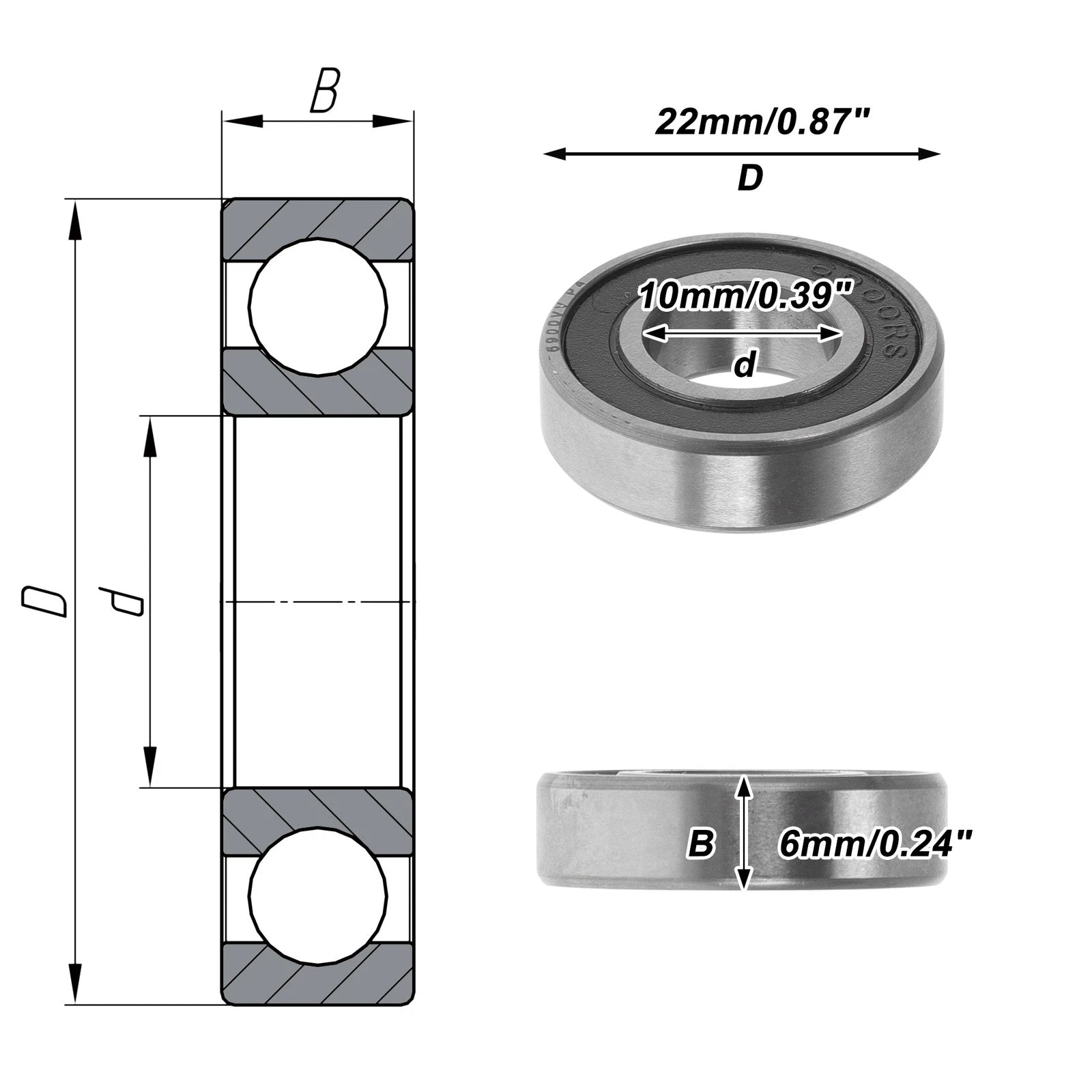 Deep Groove Ball Bearing 10x22x6mm for Various Models (6900VV)