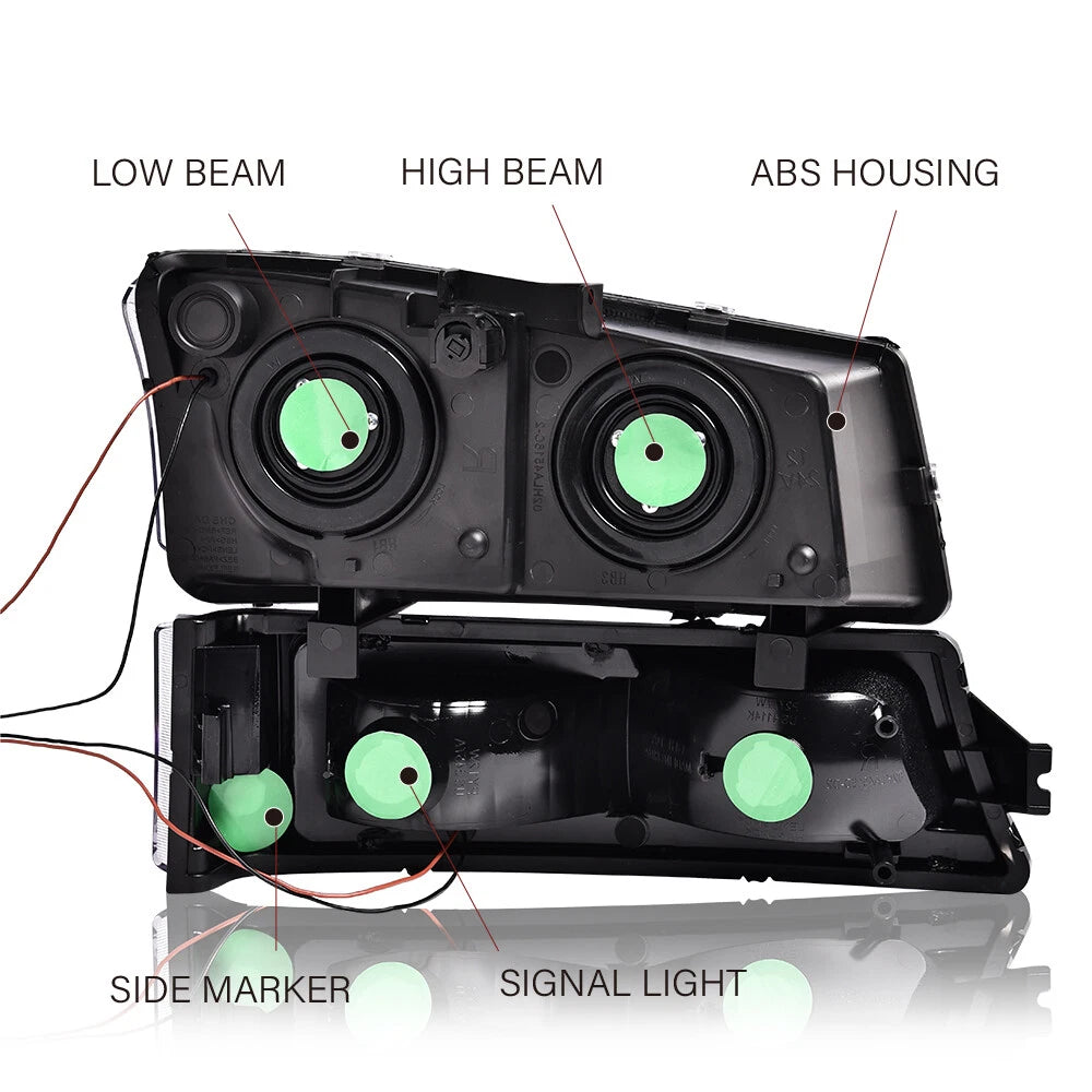 LED DRL Bumper Headlights + Smoke Tail Lights for Chevy Silverado (2003–2007)
