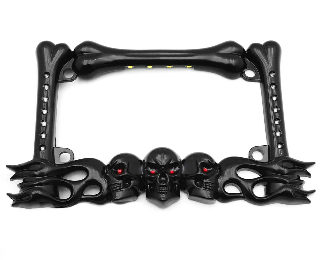 3D Skull Flame Bone License Plate Frame with LED for Harley Honda