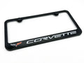Black Plastic License Plate Frame w/ Chevy Corvette C6 Script Logo