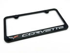 Black Plastic License Plate Frame w/ Chevy Corvette C6 Script Logo