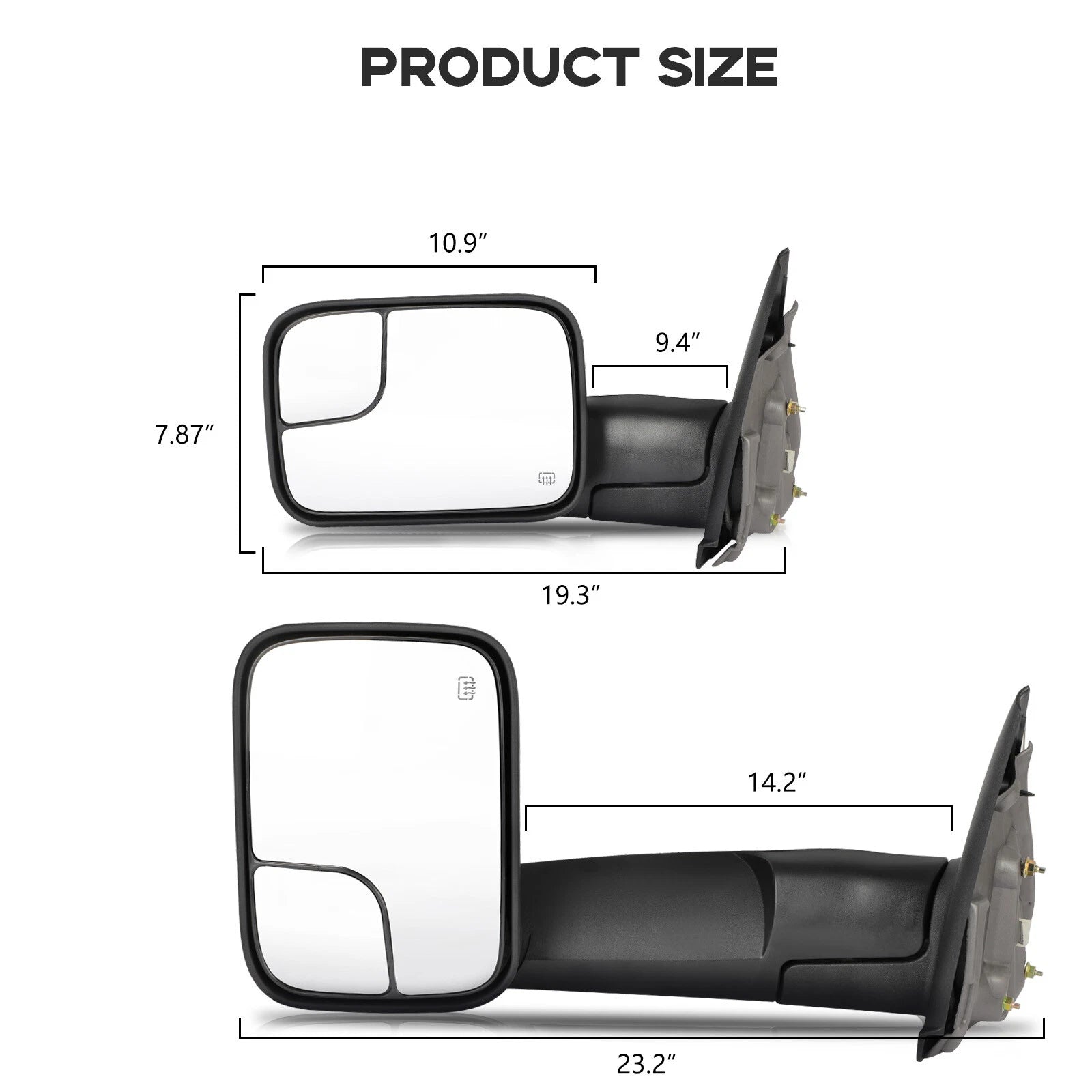 Set of 2 Power Heated Fold-up Towing Mirrors for Dodge RAM 1500 2500 3500 (2002–2009)