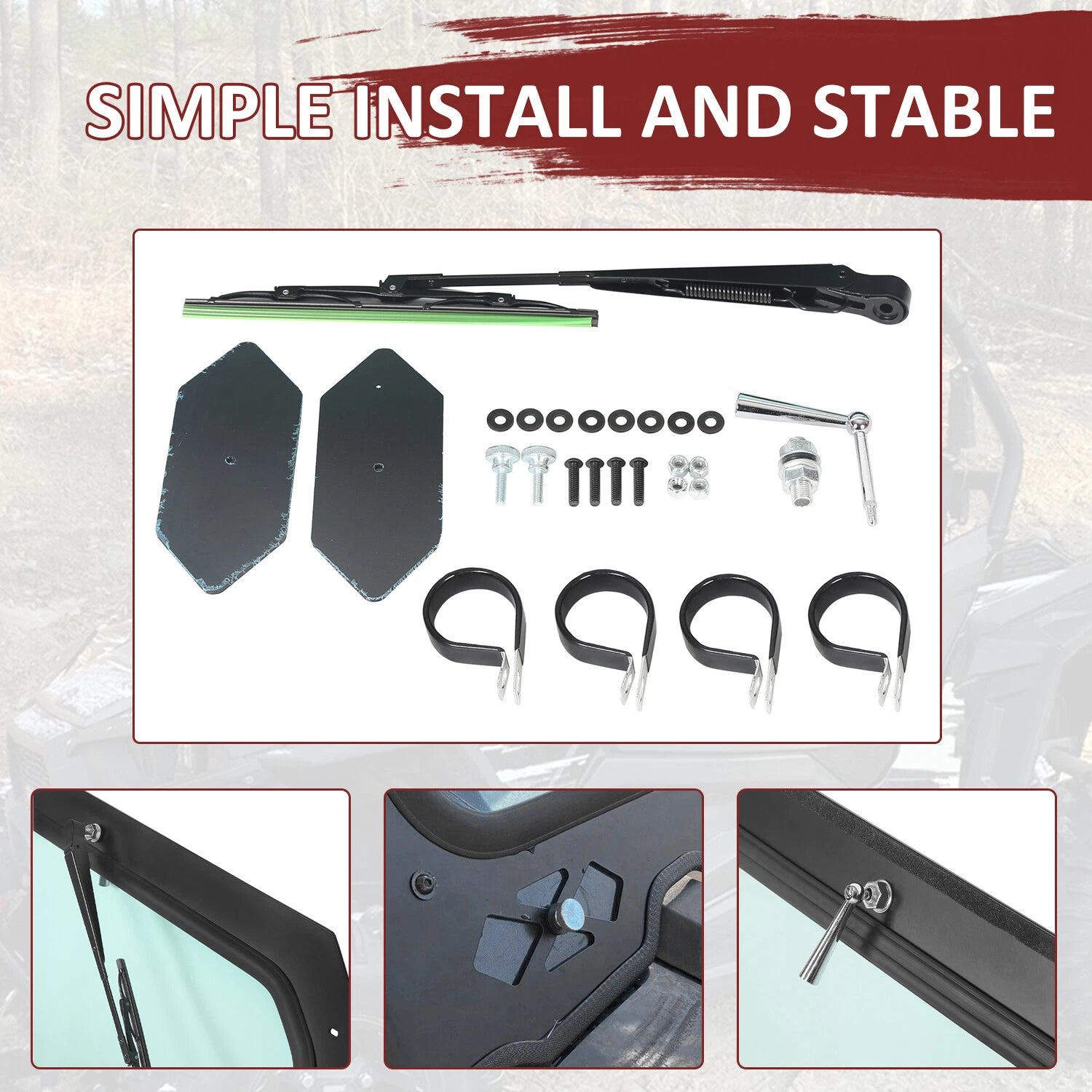 Full Safety Glass Windshield with Wiper for Polaris RZR 900 1000 (2015–2023)