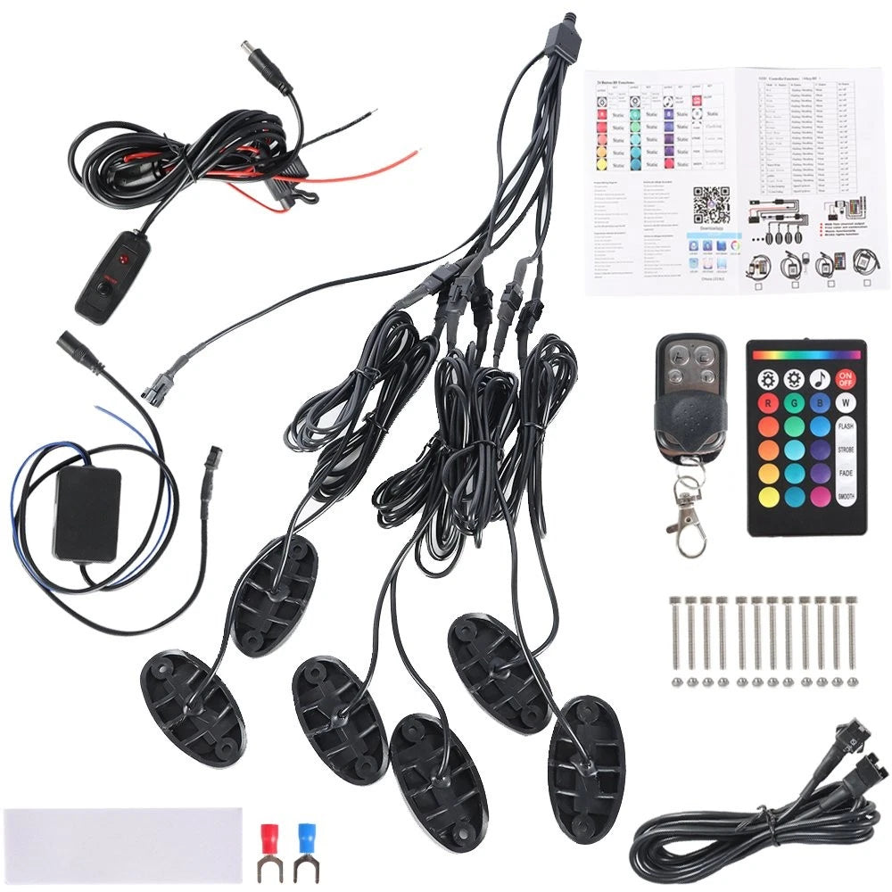 Set of 6 RGB LED Rock Lights for Jeep Offroad