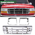 Chrome Front Grille and Headlight Trim Bezel Set for Ford Bronco F150 (1992–1996)