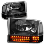 2X Black/Clear Headlights with LED Turn Signal for Ford Super Duty (1999–2004)