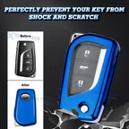 Blue TPU Folding Key Fob Holder Case with Keychain for Toyota Corolla 2014-2018