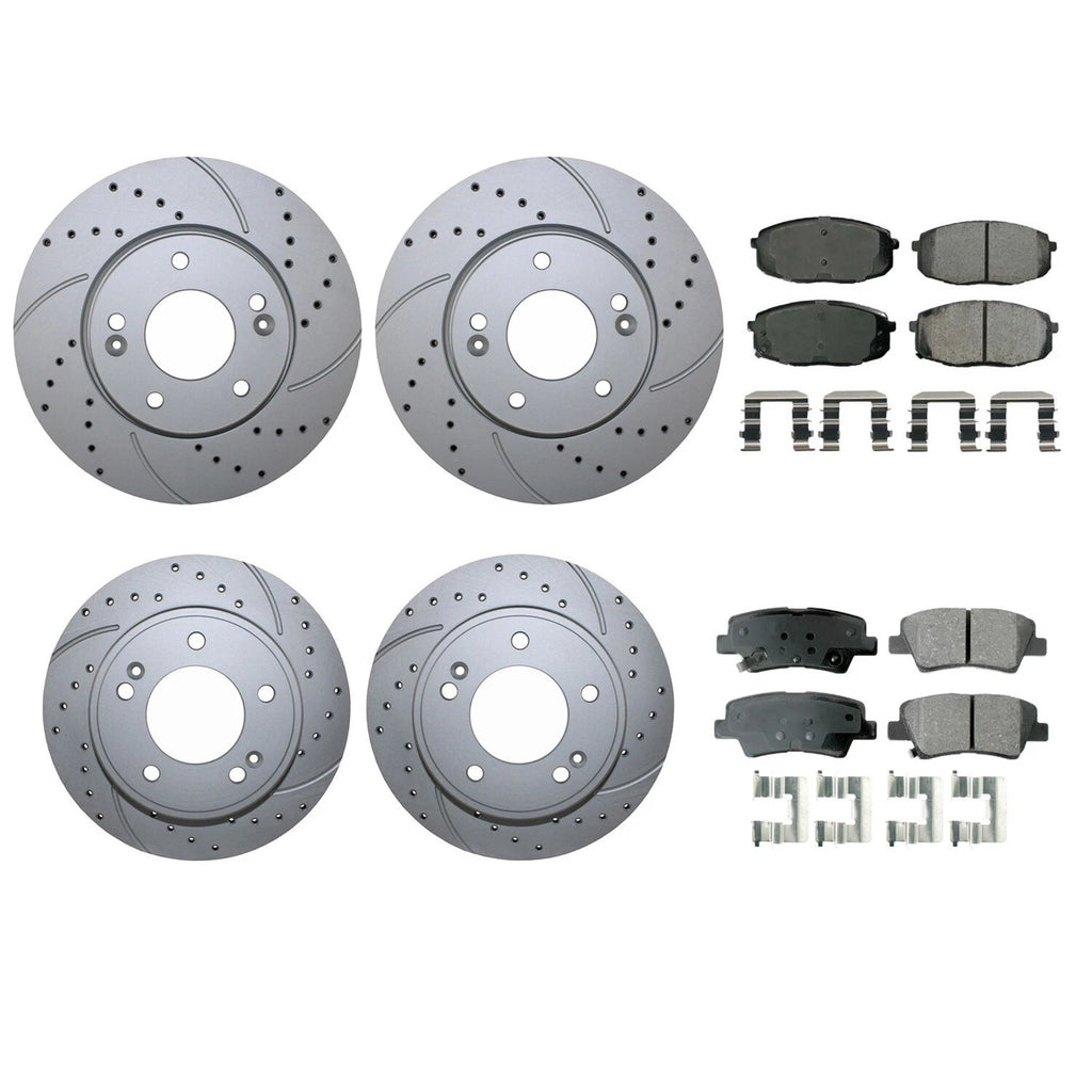 Front Rear Brake Kit with Drilled Rotors & Akebono ProACT Pads for Kia Soul (2010–2023)