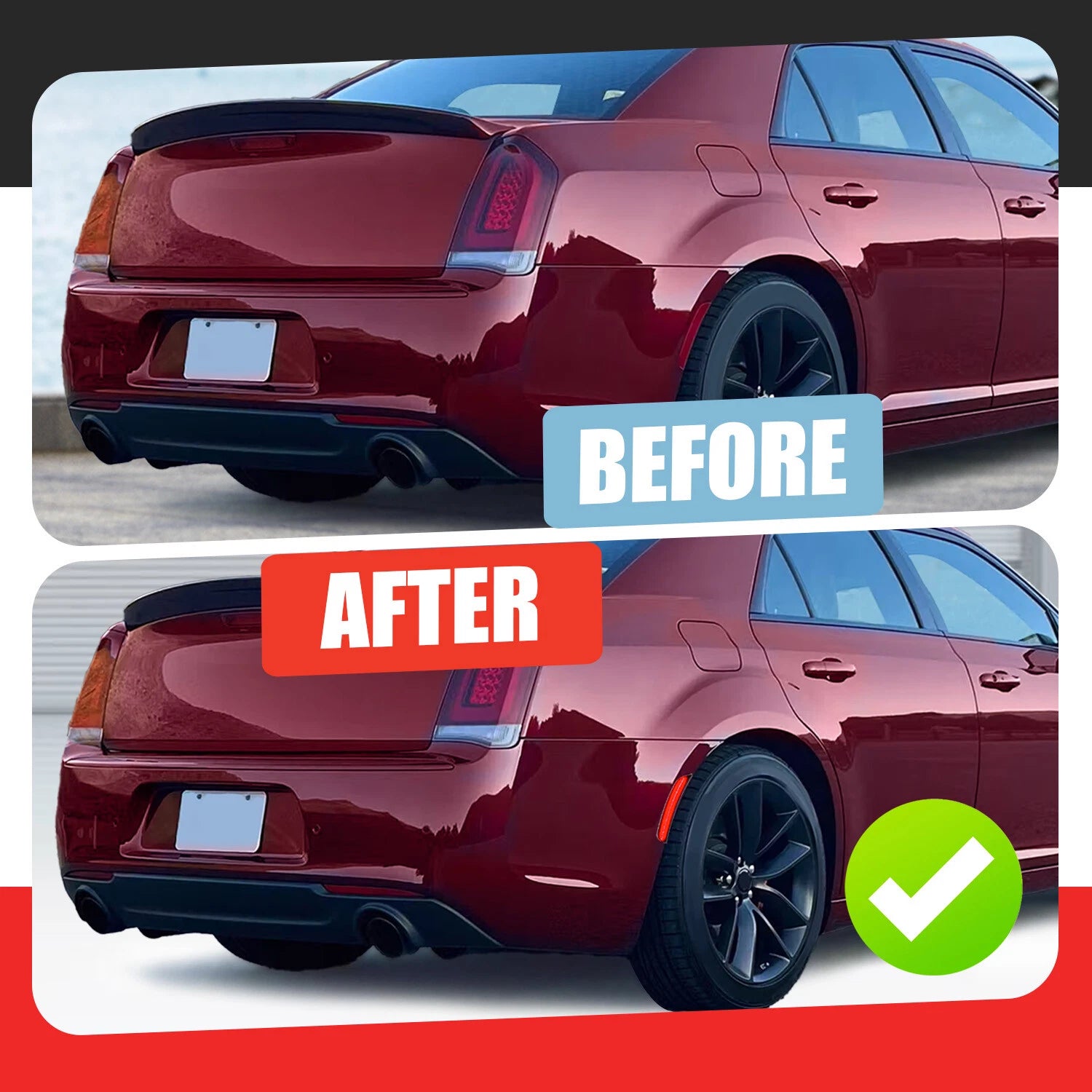 Rear Smoke Red LED Side Marker Light for Chrysler 300 (2015-2023)