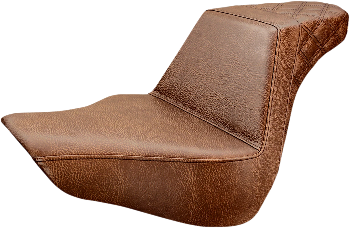 SADDLEMEN Step-Up Seat for Harley FL/FX (2018–2024) - Brown, Lattice Stitch