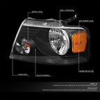 Black Headlight, Amber Lens Corner, LED Fog Light Set for Ford F150 (2004–2008)