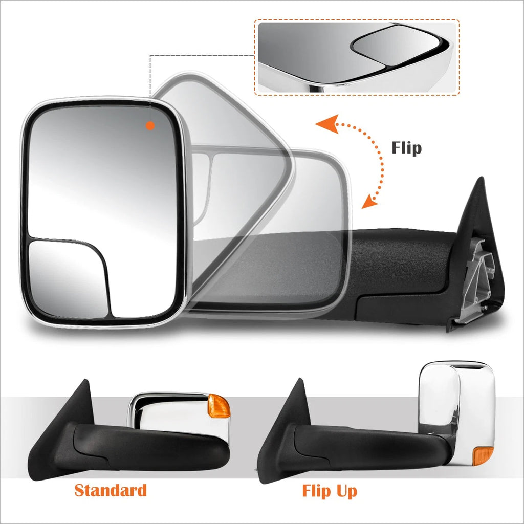 Power Chrome Side Towing Mirror w/LED Signal Lamp for Dodge Ram 1500-3500 (1994–1997)