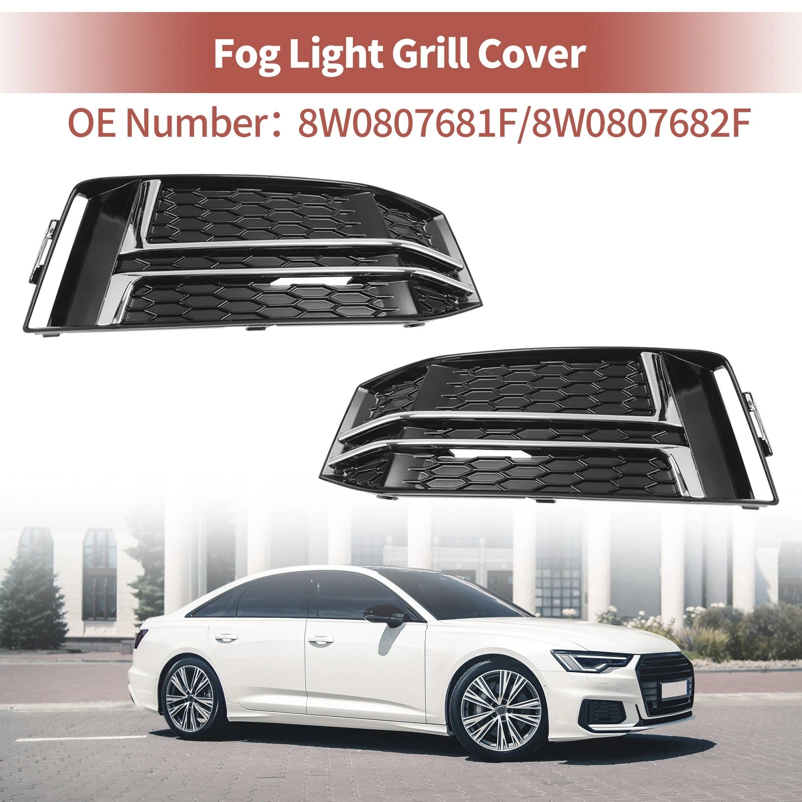 Pair Front Fog Light Grills for Audi A4 B9 S-Line (2017–2023) No.8W0807681F