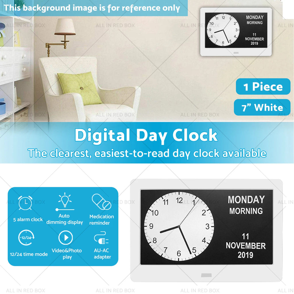 7" LED Digital Day Clock Calendar for Dementia (Suitable for All Models)