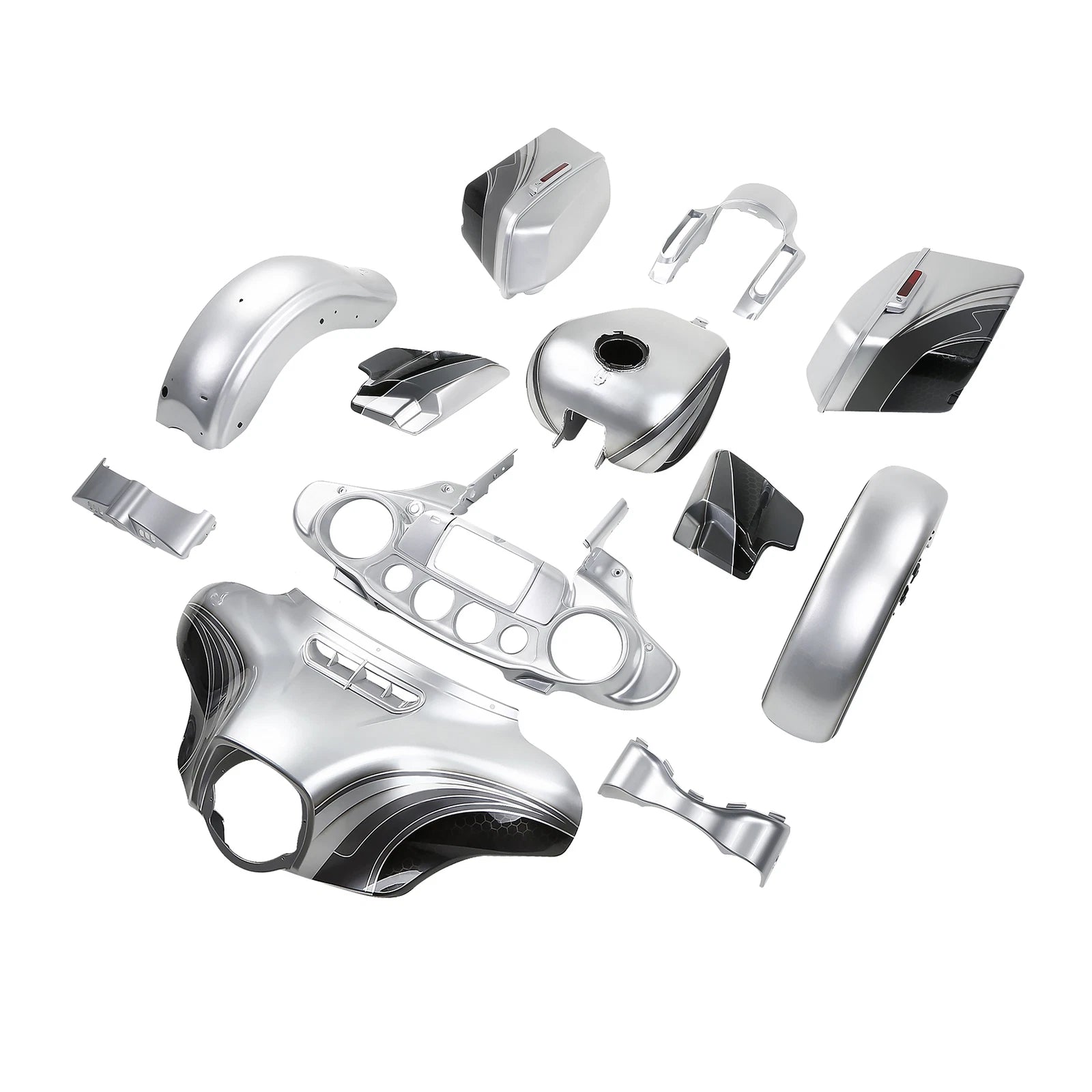 Fairing Bodywork for Harley Street Glide (2014–2023) Silver/Black Honeycomb Fade