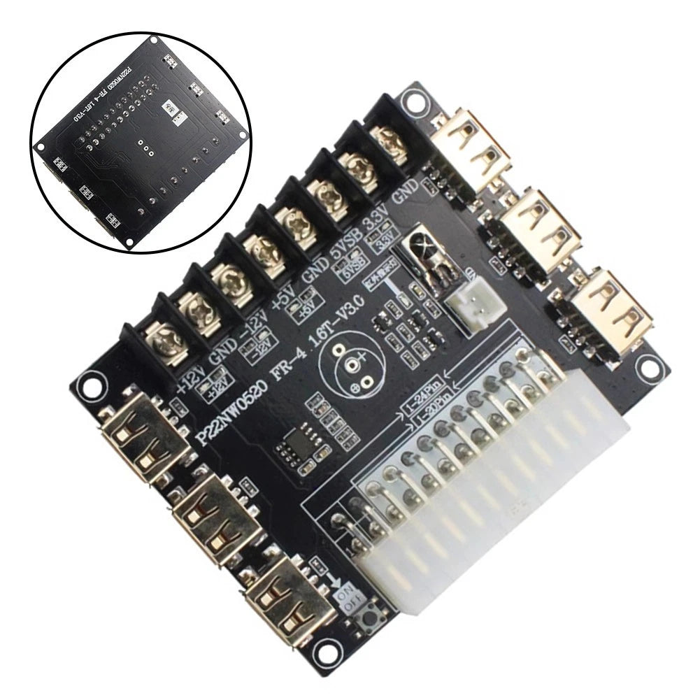 ATX Power Distribution Board with +12V, +5V, +3.3V Outputs and LEDs