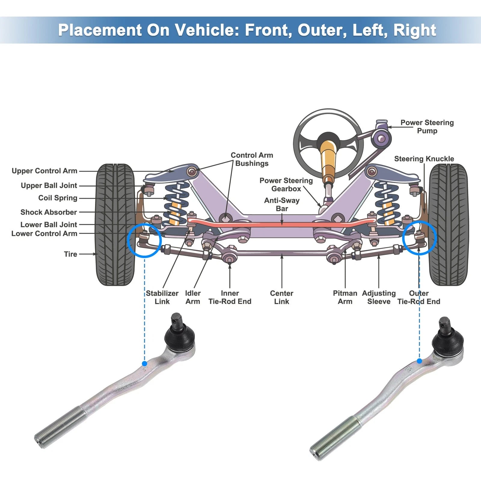 2pcs Front Outer Tie Rod End Links for Toyota 4Runner (1996–2002) No. ES3548/ES3547
