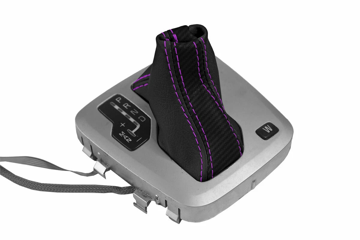 Leather Automatic Shift Boot Cover for Volvo XC90 (2003–2014) Black Purple Stitch