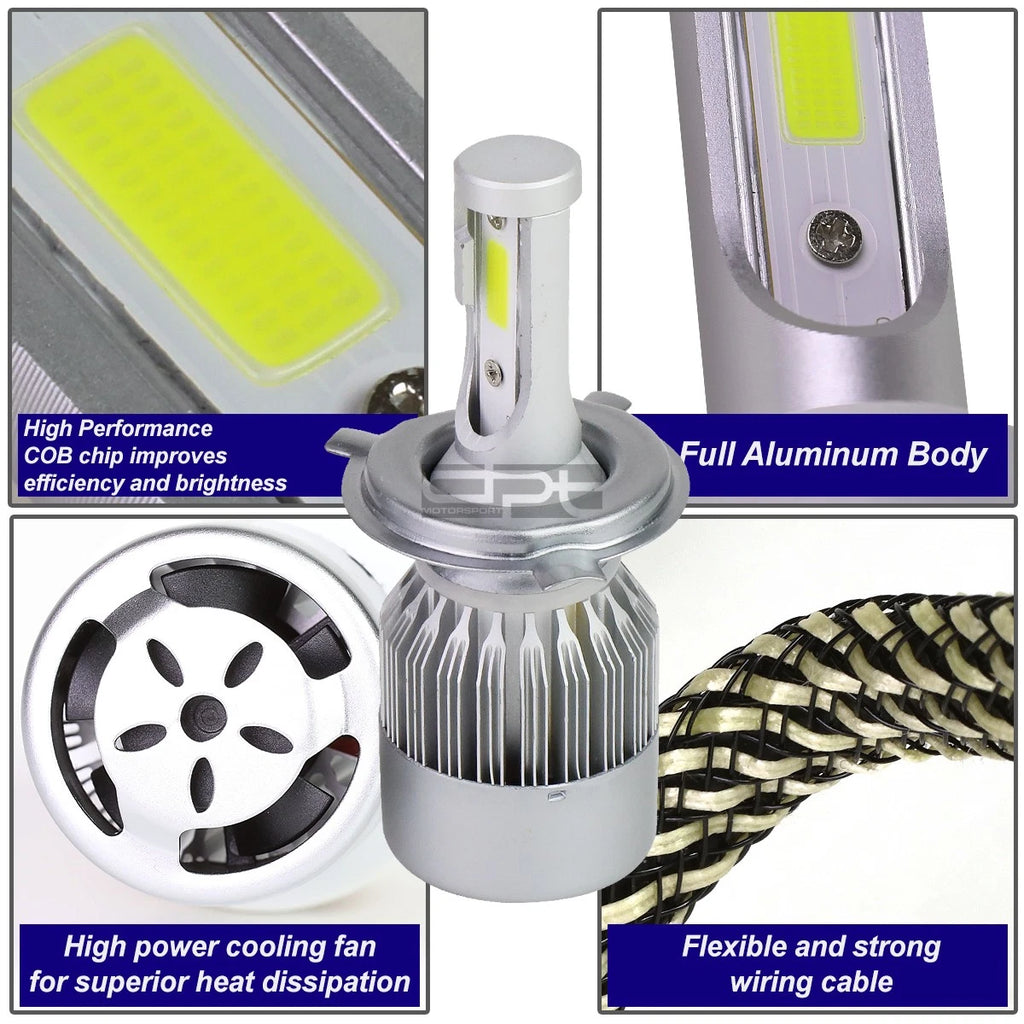 2X H4 6000K White LED Headlight Bulbs with Cooling Fan for Perfect Fit