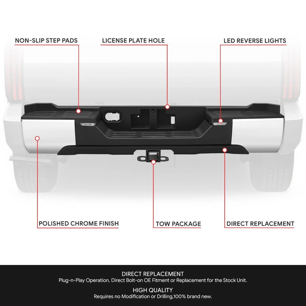 Chrome Rear Step Bumper w/ LED for Toyota Tundra (2022–2026)
