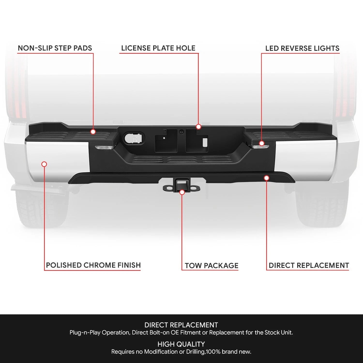 Chrome Rear Step Bumper w/ LED for Toyota Tundra (2022–2026)